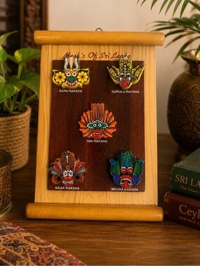 Vintage Sri Lanka Traditional Masks Wall Plaque Folk Art Decor Wooden Hanging